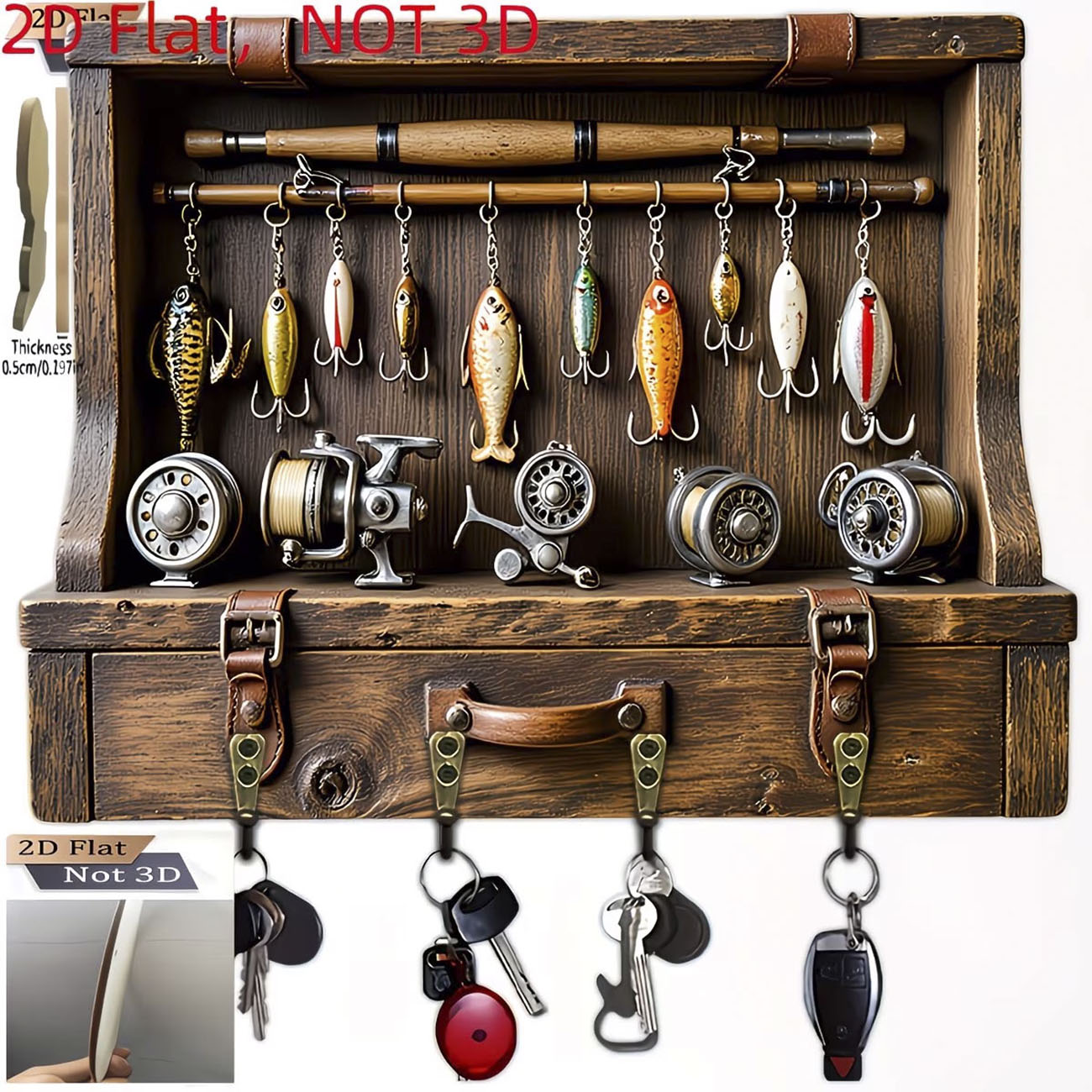 Fishing Rod Combo - Wieszak na klucze w stylu vintage